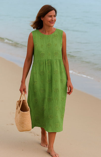Camina™ | Embroidered Midi Dress with Natural Pockets