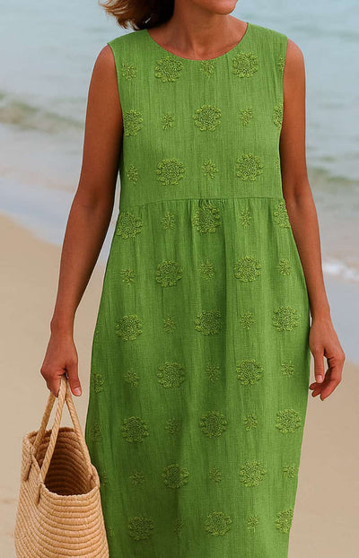Camina™ | Embroidered Midi Dress with Natural Pockets