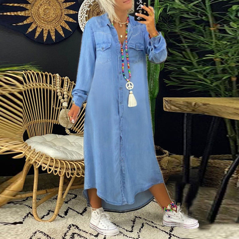 Celina™ | Long-Sleeved Denim Maxi Dress