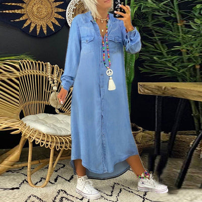 Celina™ | Long-Sleeved Denim Maxi Dress
