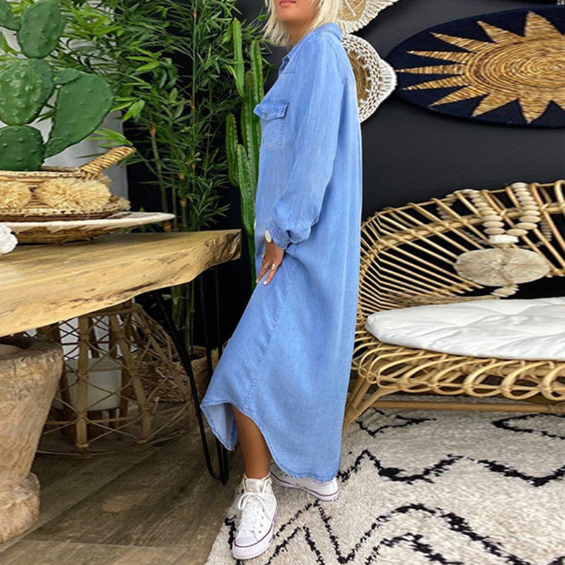Celina™ | Long-Sleeved Denim Maxi Dress