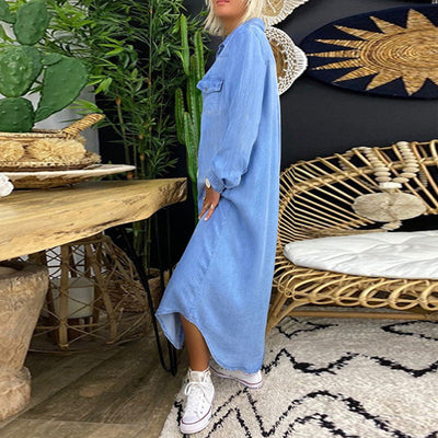 Celina™ | Long-Sleeved Denim Maxi Dress