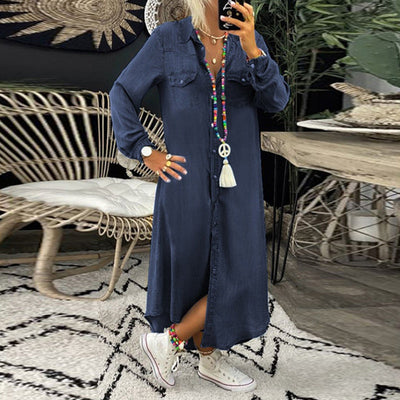 Celina™ | Long-Sleeved Denim Maxi Dress