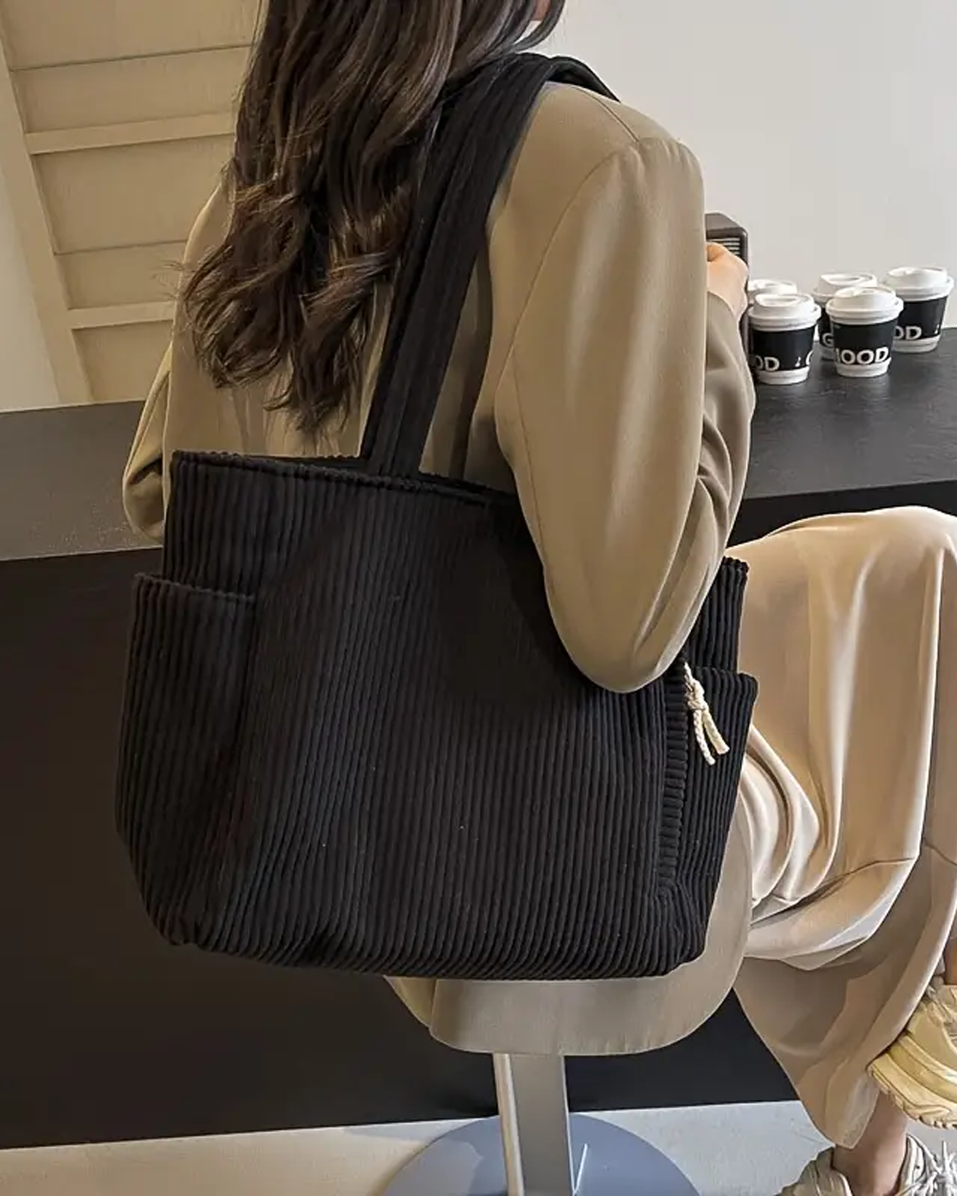 Naya™ | Ribbed Tote Bag with Cord Detail