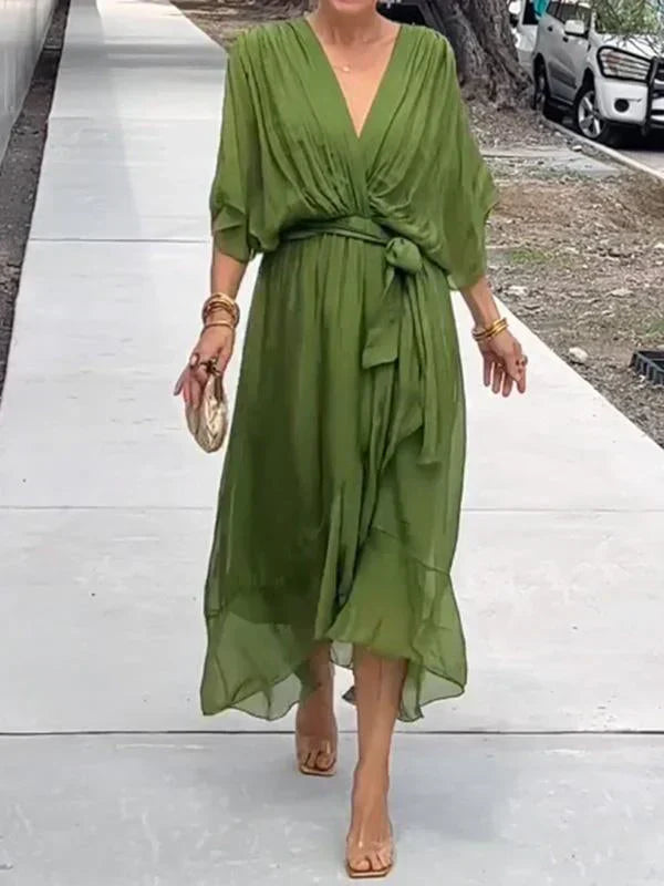 Aurelia™ | Silk Chiffon V-Neck Dress