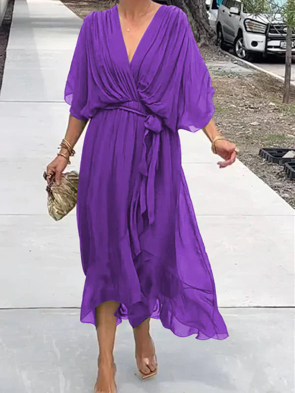 Aurelia™ | Silk Chiffon V-Neck Dress