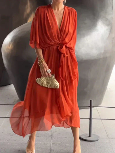 Aurelia™ | Silk Chiffon V-Neck Dress