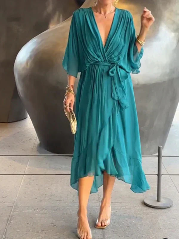 Aurelia™ | Silk Chiffon V-Neck Dress