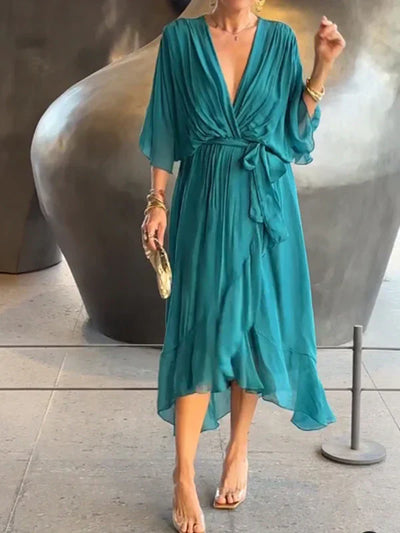 Aurelia™ | Silk Chiffon V-Neck Dress